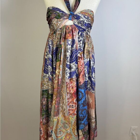 Zimmermann Devi Mixed Print Halter Neck Silk Dress - Patch Paisley Sz 0P / US 2 - Picture 3 of 9